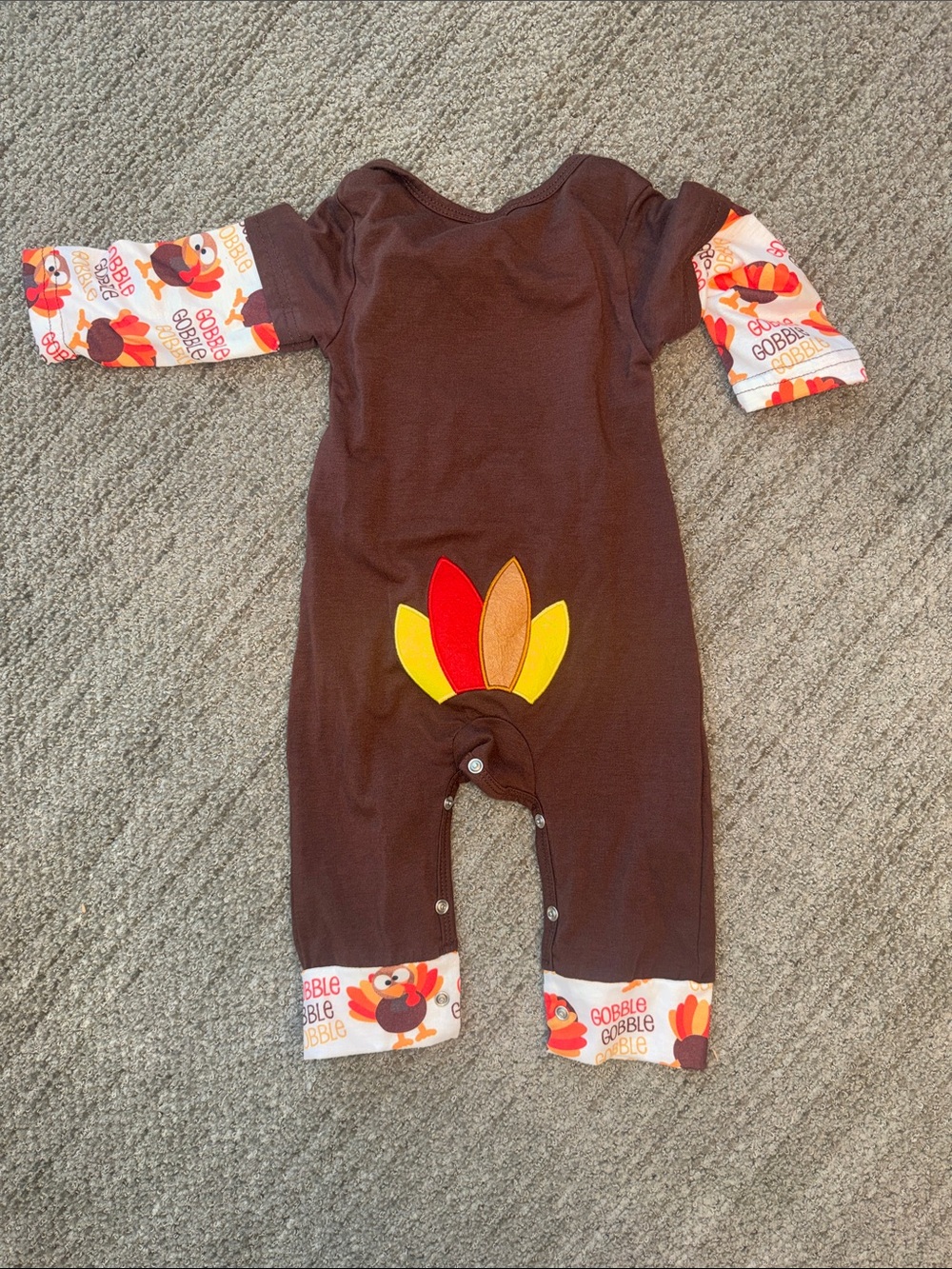 Thanksgiving Turkey Mix One-Piece Footies - Brown, Cream, Orange - Picture 10 of 11